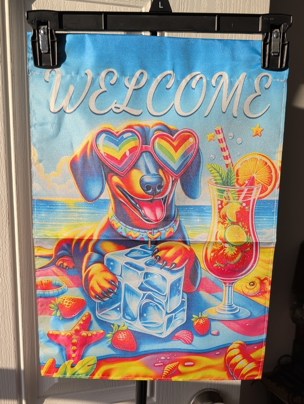 Daschund Beach Ice Cube Dog Flag